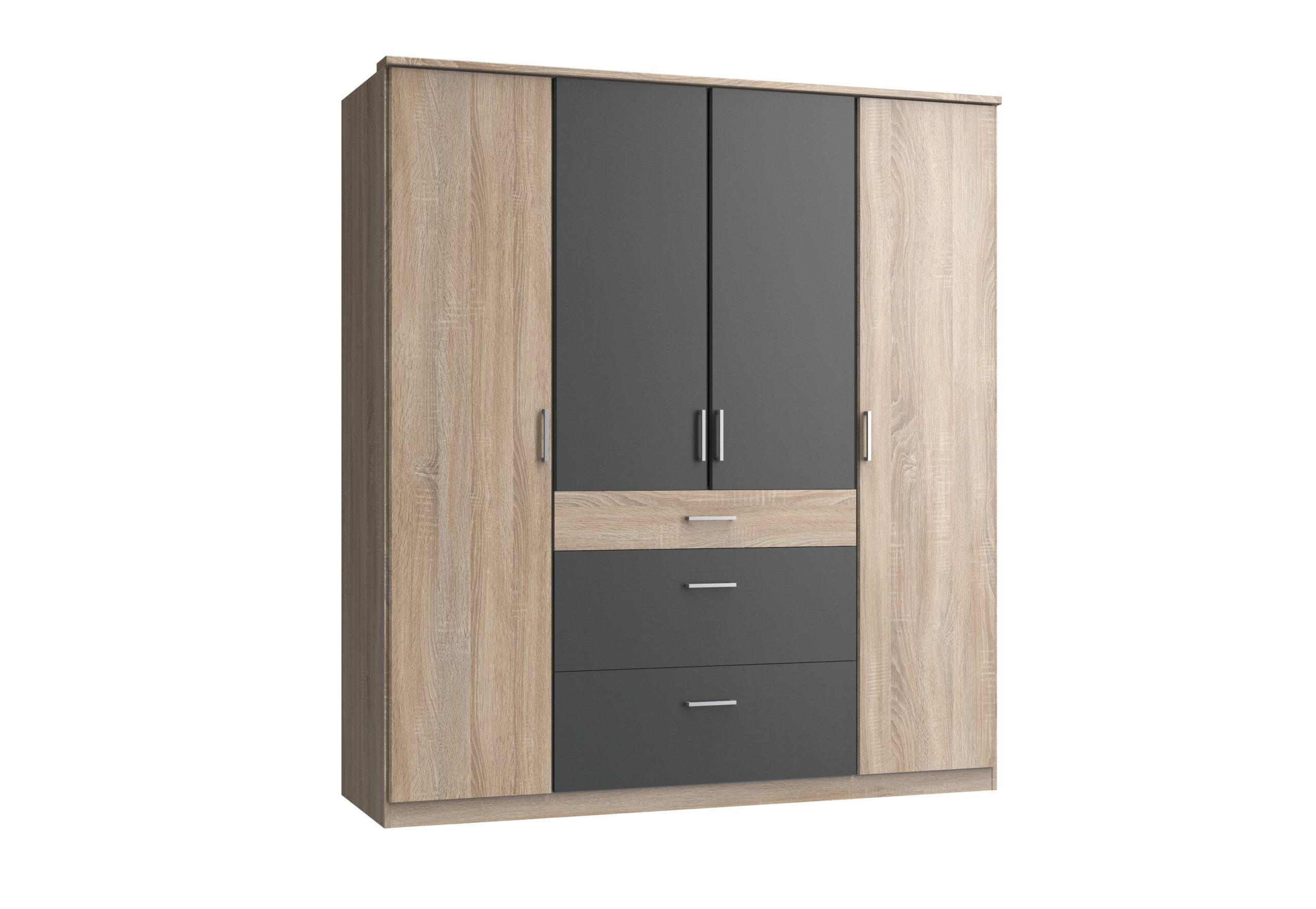 KLEIDERSCHRANK Click in Eiche Sägerau mit Grafit - Drehtürenschrank 179 cm Breite ohne Spiegel - Braun, Holzwerkstoff (179/199/58cm)