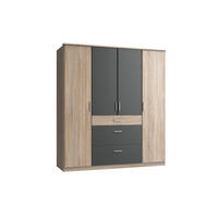 KLEIDERSCHRANK Click in Eiche Sägerau mit Grafit - Drehtürenschrank 179 cm Breite ohne Spiegel - Braun, Holzwerkstoff (179/199/58cm)