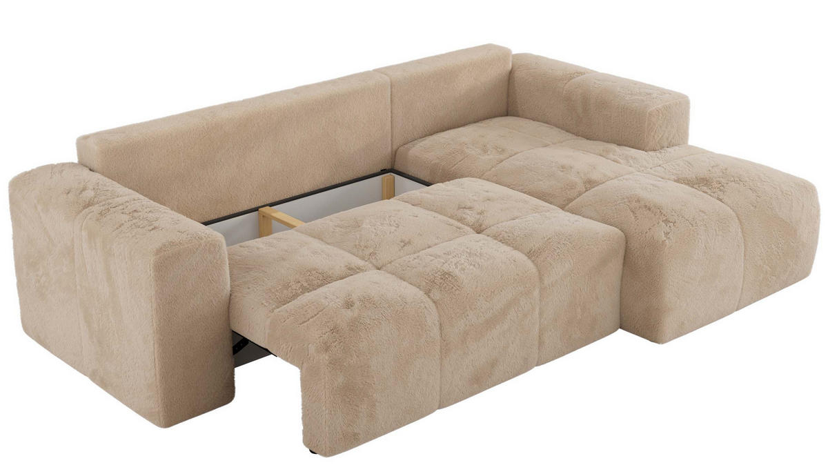 ECKSOFA MONIVA Beige Plüsch - Rechts - Beige/Schwarz, Textil (266/164cm) - MKS