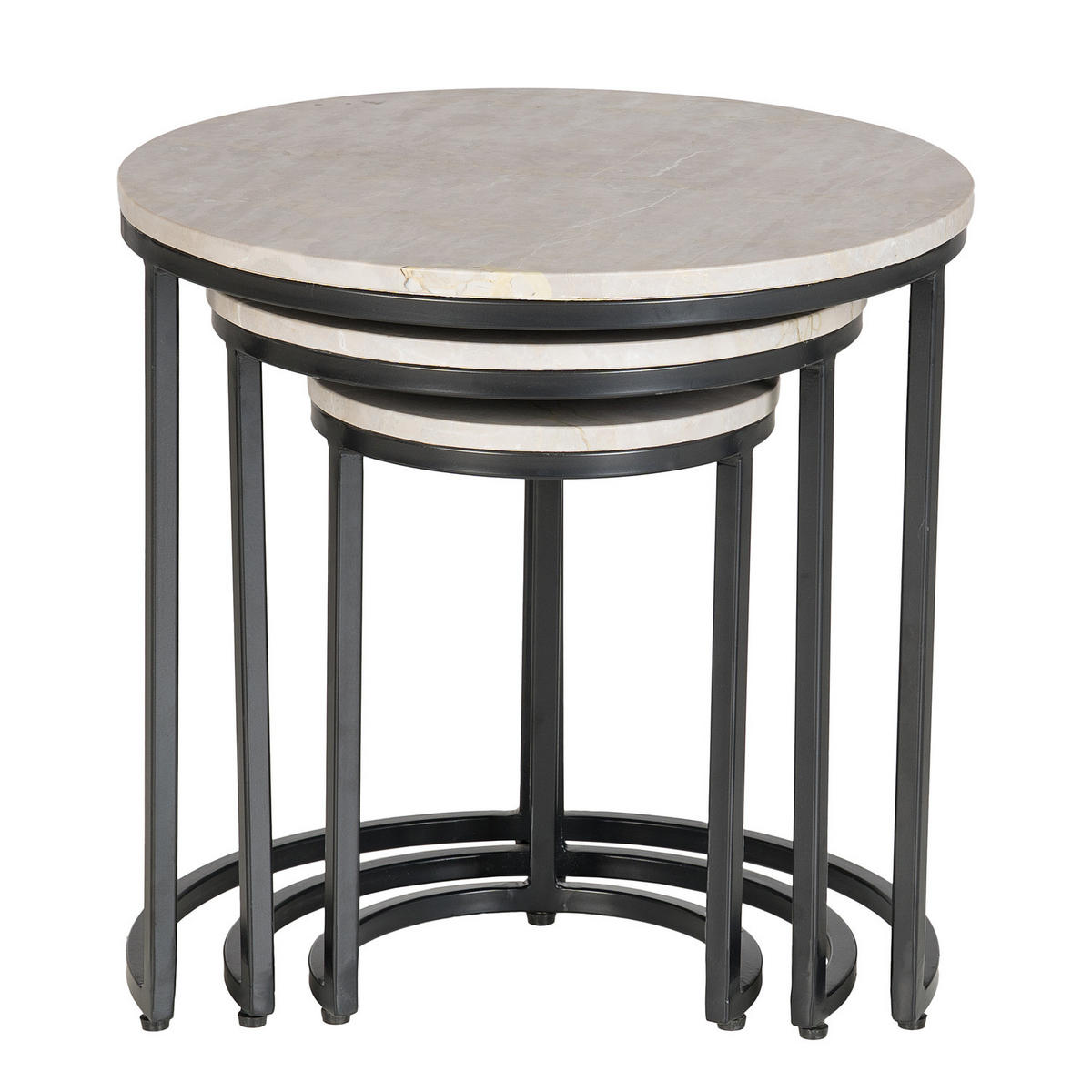 BEISTELLTISCH-SET - Marmor Grau / Schwarz, 3-teilig - Schwarz/Grau, Stein/Metall (45/45/45cm) - home24