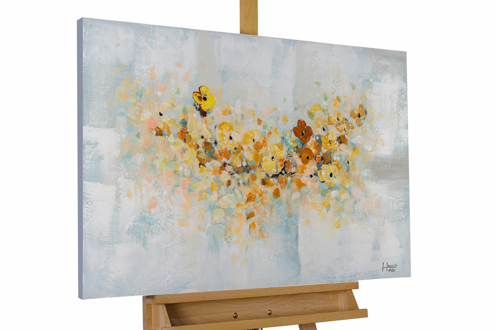 ACRYLBILD HANDGEMALT 90/60 cm - Blau/Gelb, Holz/Textil (1.3/60cm) - KUNSTLOFT