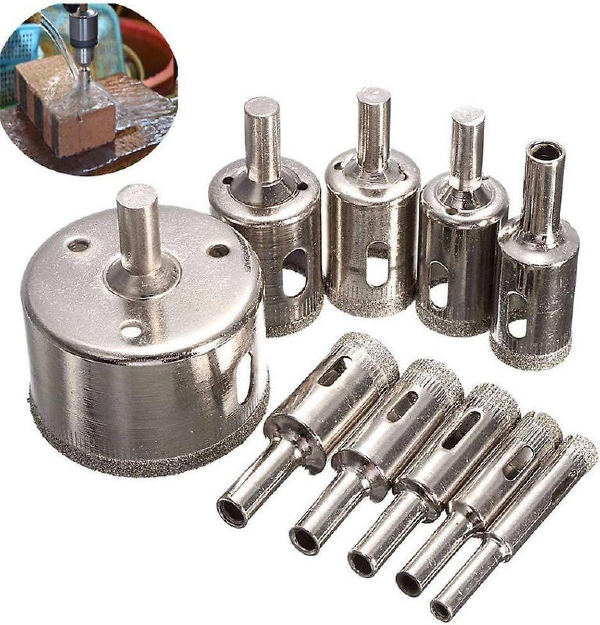 BOHRER - 10 Stück, Größen 8-50 mm, geeignet für Glas, Marmor und Granit. - Silberfarben, Metall (5.5/5/1cm) - DCA