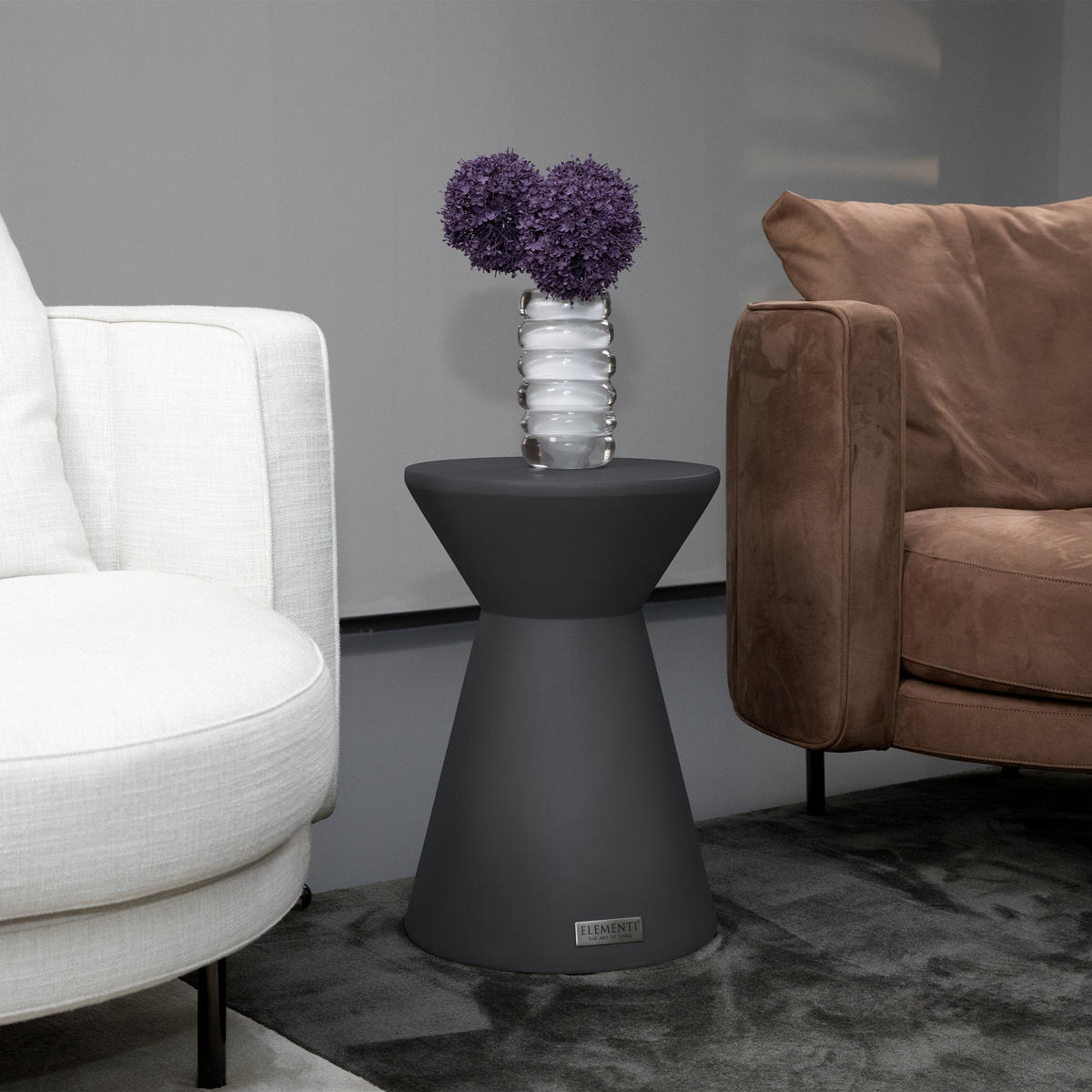 BEISTELLTISCH ROME rund Klein Betonoptik 35 x 35 x 50 cm - Schwarz, Naturmaterialien (35/35/52cm) - Elementi