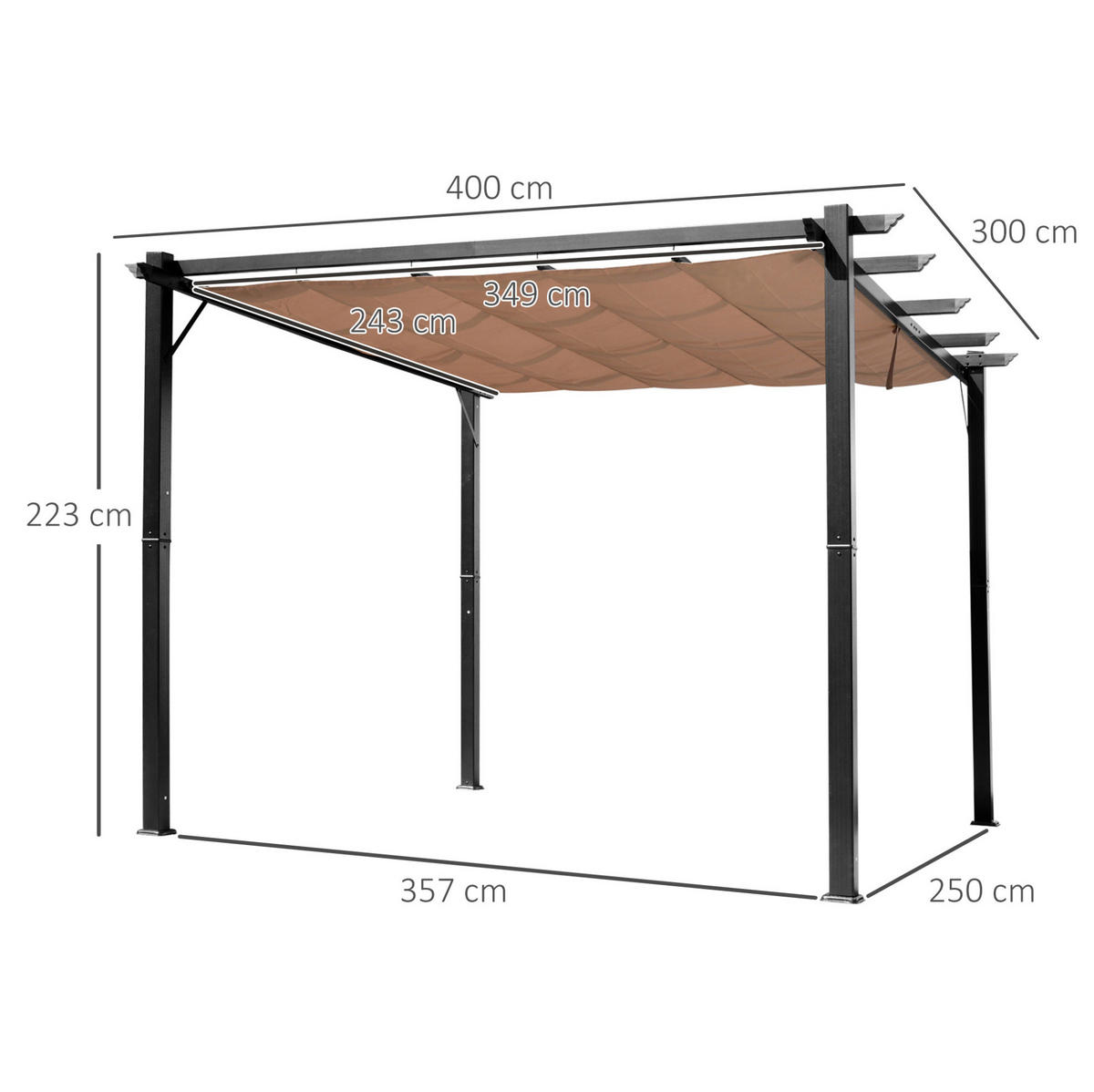 PERGOLA aus Aluminium 300x400x223 cm in Grau mit verstellbarem Stoffdach - Grau, Metall (400/223/300cm) - Modfu