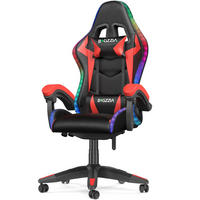 GAMING-STUHL LED, höhenverstellbar, Lenden- & Kopfstütze – Schwarz/Rot - Rot, Leder (53.5/117/54cm) - Rattantree