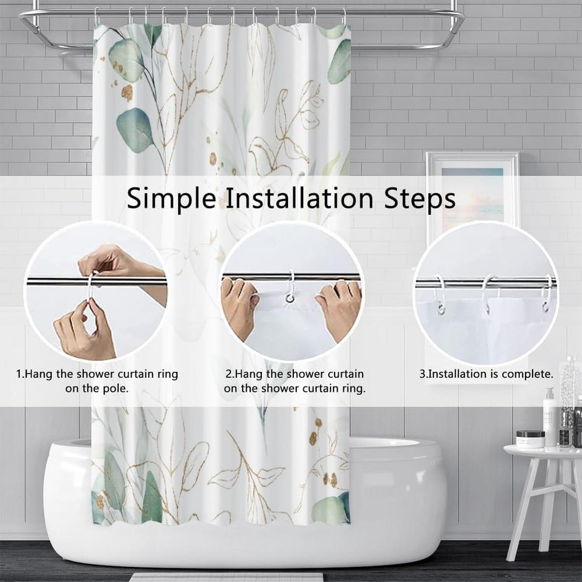 DUSCHVORHANG mit Blätter Grün Stoff waschbar Badezimmer Polyester wasserdicht mit Haken - Grün, Textil (200/180cm) - MCBOSON