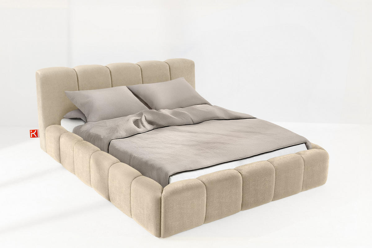POLSTERBETT OLMIRA - Beige/Schwarz, Holz/Holzwerkstoff (162/203cm) - KONSIMO®