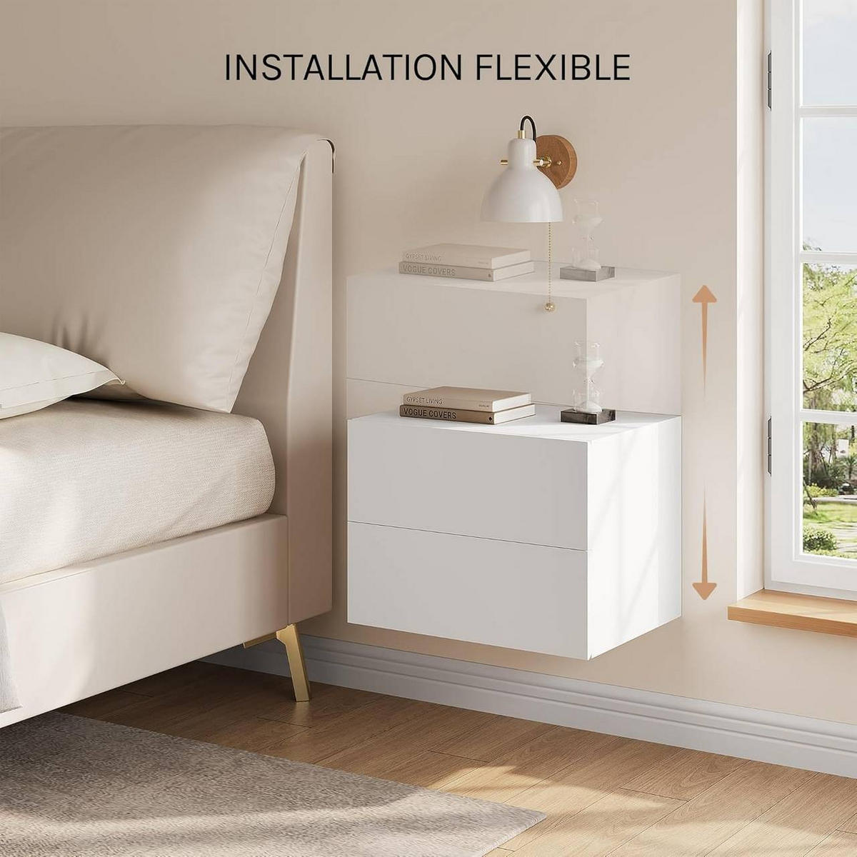 NACHTTISCH 2er Set hängend, mit 2 Schublade, 40x30x30 cm, Weiß - Weiß, Holzwerkstoff (40/30/30cm) - Woltu