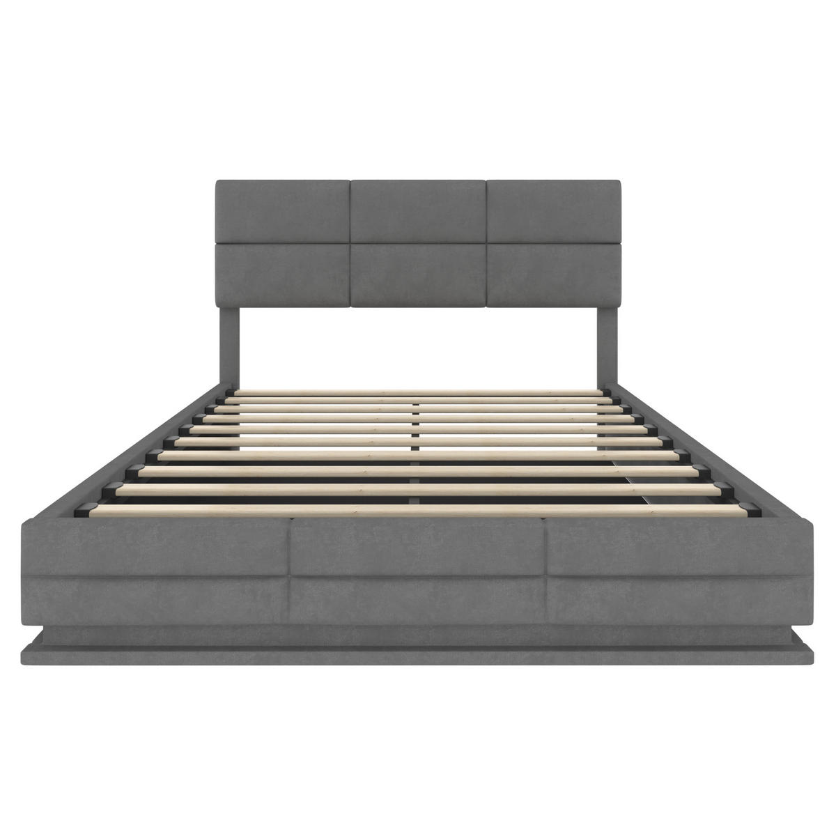 POLSTERBETT 160/200 cm dunkelgrau aus Samt mit LED, USB und Stauraum - Dunkelgrau, Textil (160/200cm) - OKWISH