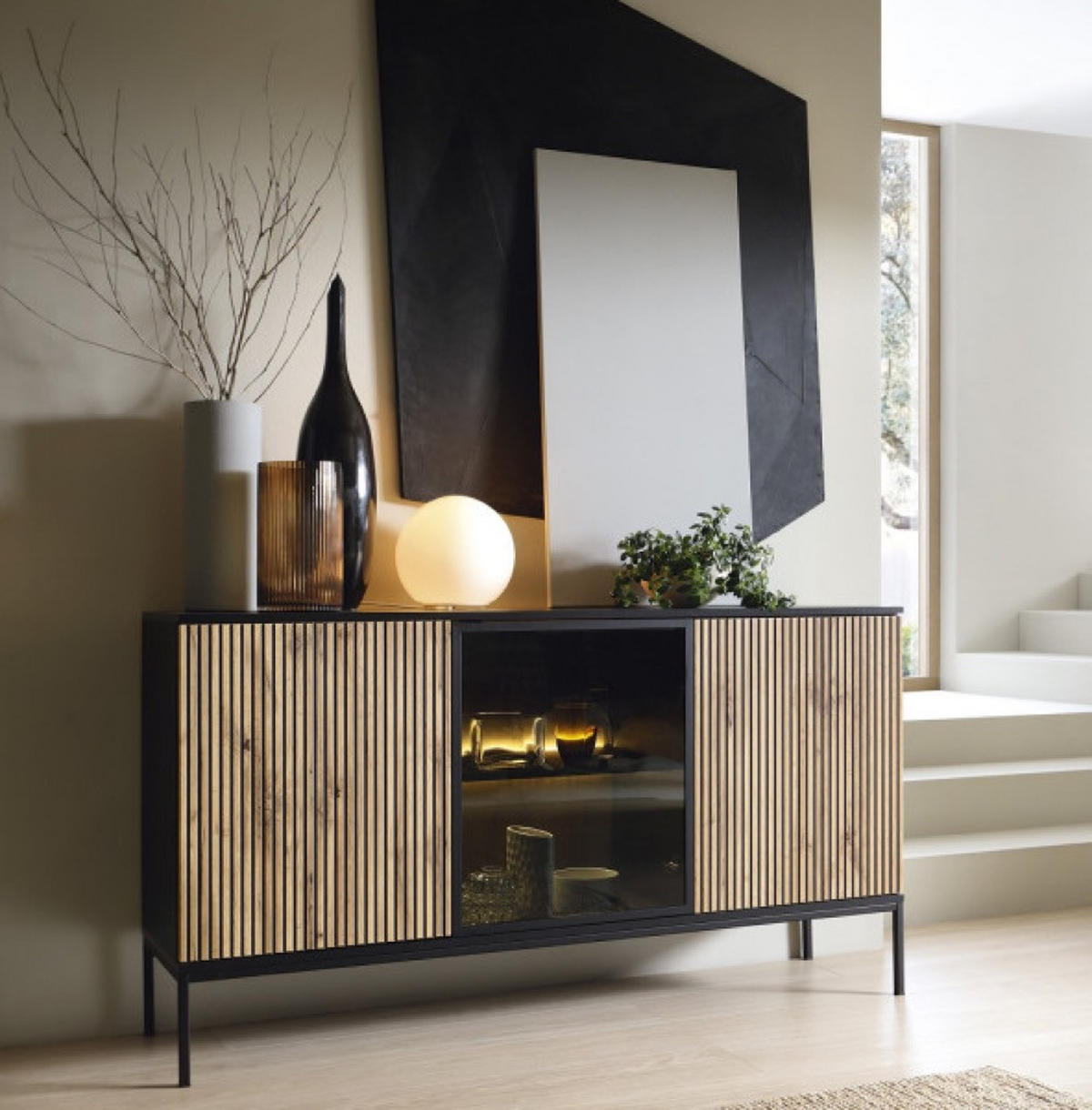 SIDEBOARD Weiß K154 Mit LED-Beleuchtung - Multicolor, Holzwerkstoff (154/83/39cm) - Sepro Meble