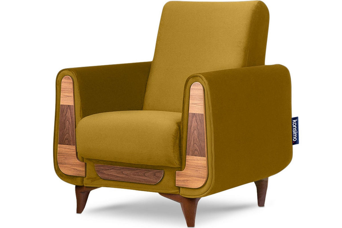 SESSEL GUSTAVO mit Armlehnen, gelb - Gelb/Braun, Holz/Holzwerkstoff (83/95/92cm) - KONSIMO®