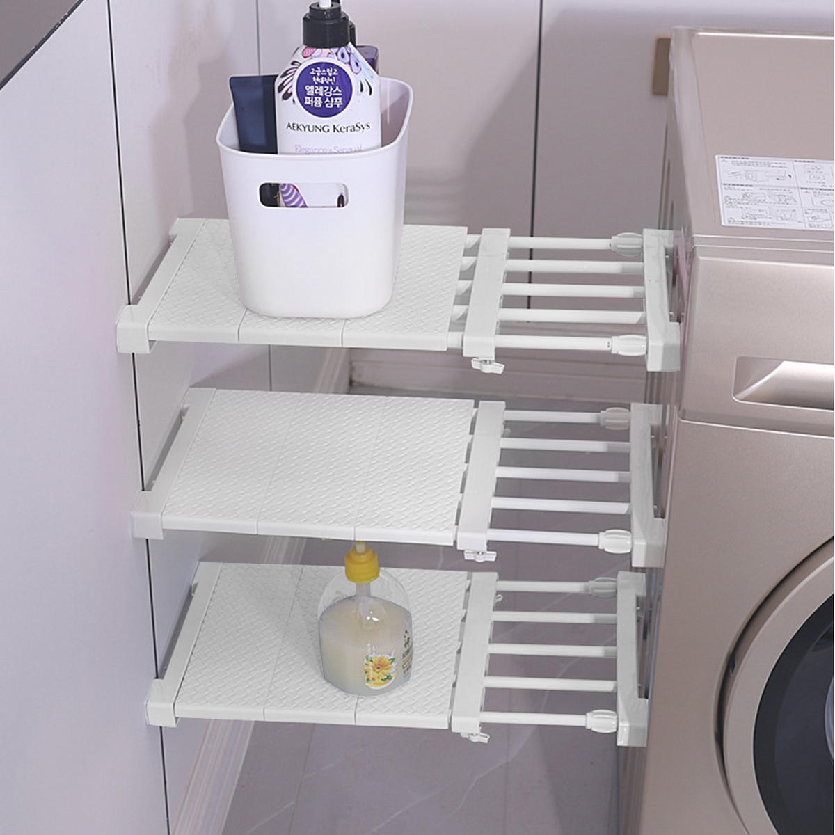 SCHRANK-SPANNREGAL aus ABS-Kunststoff, Kohlenstoffstahl in Weiß Verstellbares 38-55cm - Weiß, Kunststoff (24/38/1.5cm) - Livingandhome