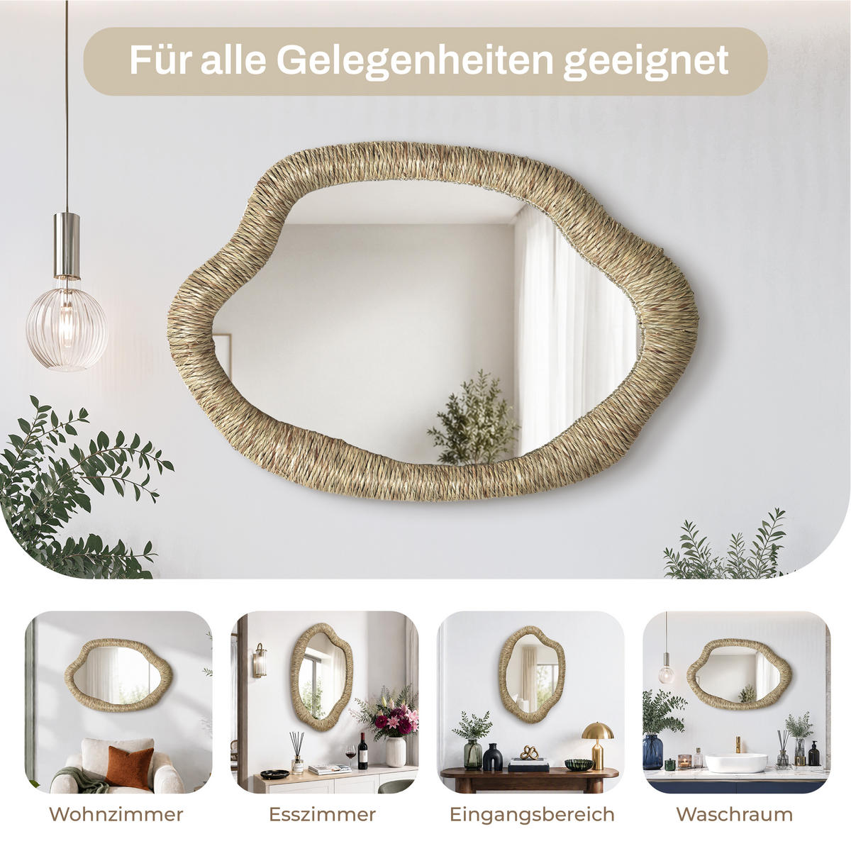 50CM Wandspiegel HTA0407 - Dunkelgelb, Naturmaterialien (3.5/75/50cm) - Hometopia