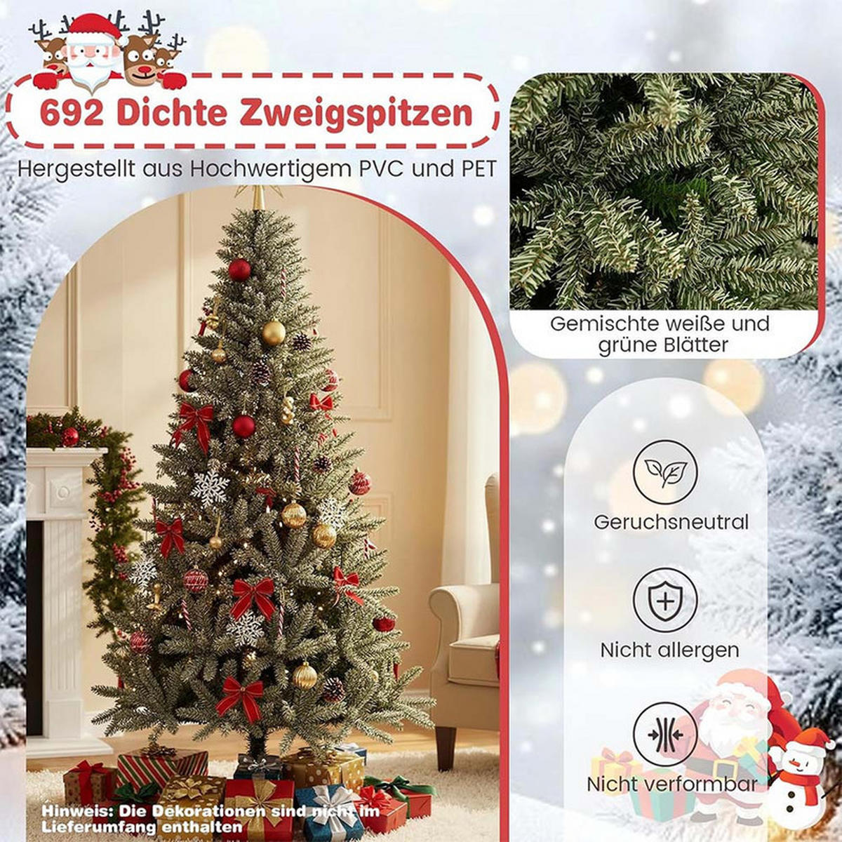 WEIHNACHTSBAUM im Dunkeln leuchtend 180cm Grün - Grün, Metall (180cm) - COSTWAY