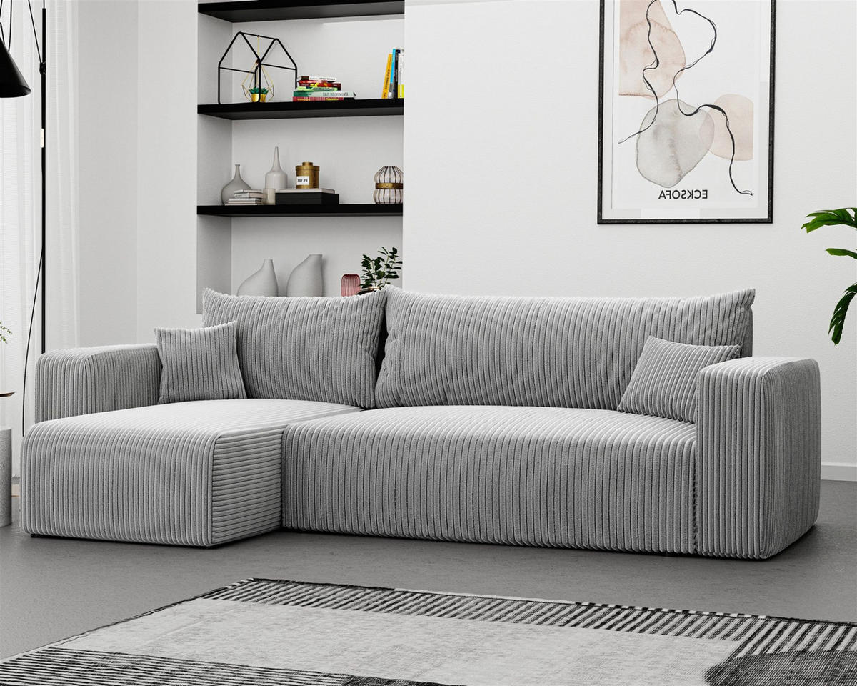 ECKSOFA Luna Mit Schlaffunktion - Hellgrau, Holzwerkstoff/Textil (248/145cm) - Fun Möbel