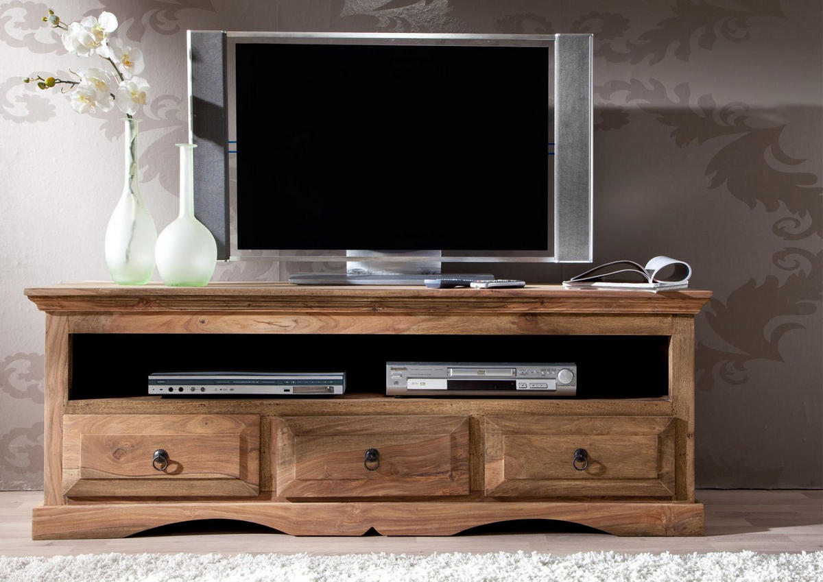 TV-BOARD Sheesham 150x45x55 grau geölt LEEDS #43 - Grau, Holz (150/55/45cm) - Massivmoebel24