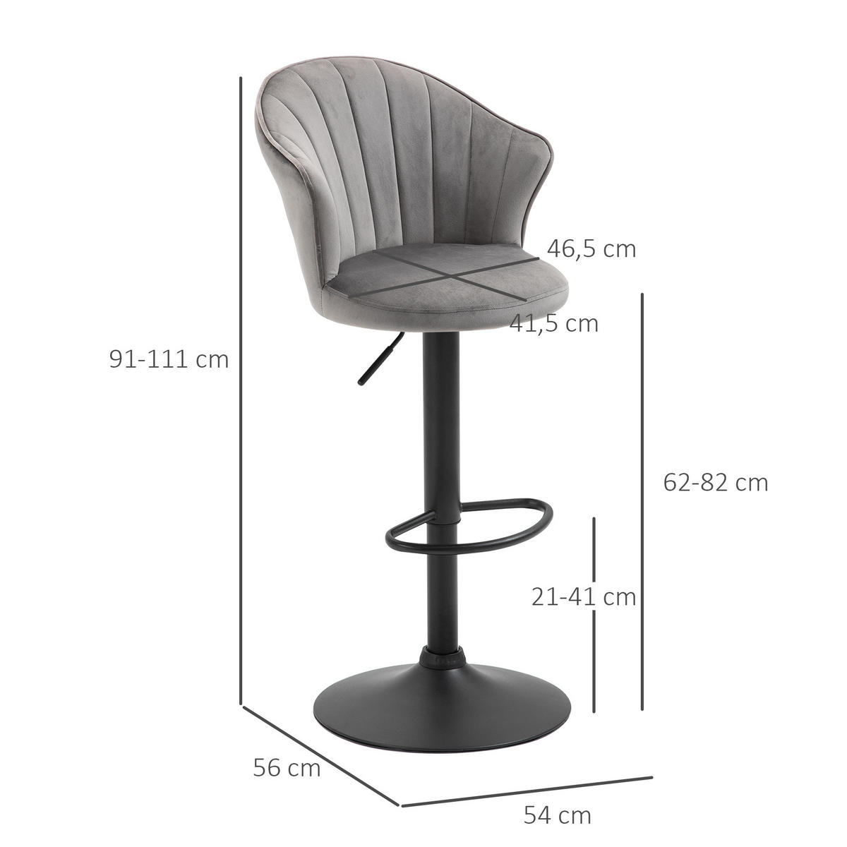 BARHOCKER, Schaumstoff, Stahl, Grau - Grau, Kunststoff (56/111/54cm) - HOMCOM