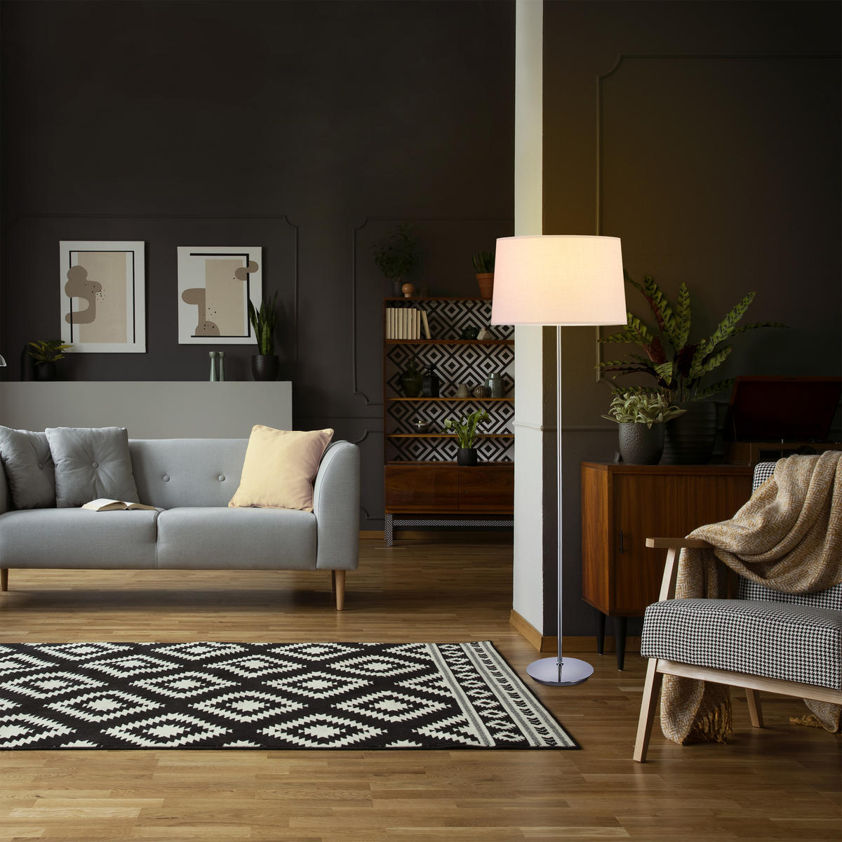 STEHLAMPE - Silberfarben, Kunststoff/Textil (40/40/148.5cm) - Relaxdays