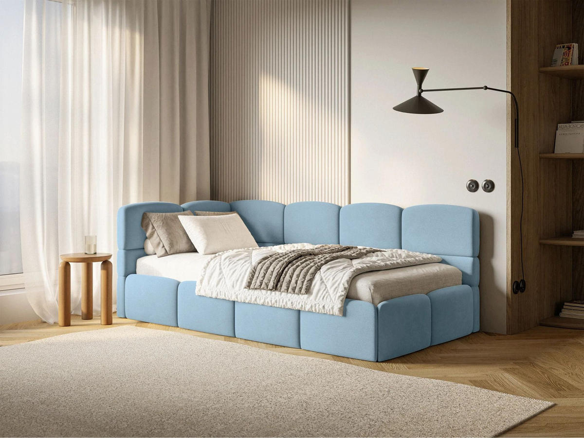 JUGENDBETT Cloudy Hellblau 120 x 200 cm - Blau/Schwarz, Kunststoff/Textil (120/200cm) - Selsey