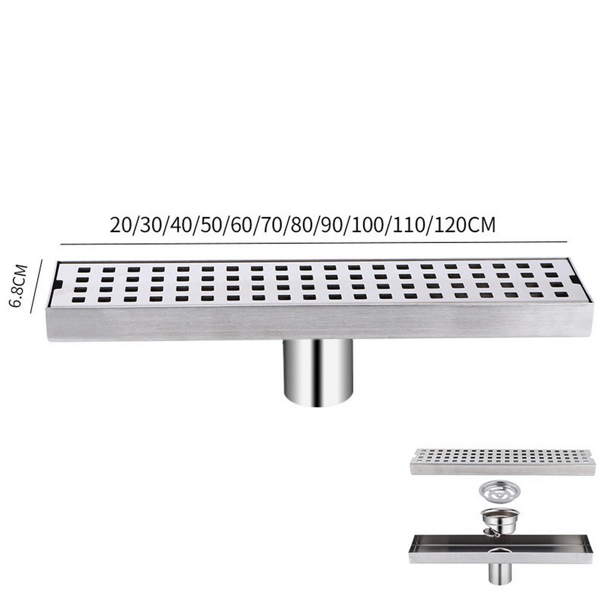 BODENABLAUF – 6,8 x 30 cm – Rechteckig - Silberfarben, Metall (31/7/7.8cm)