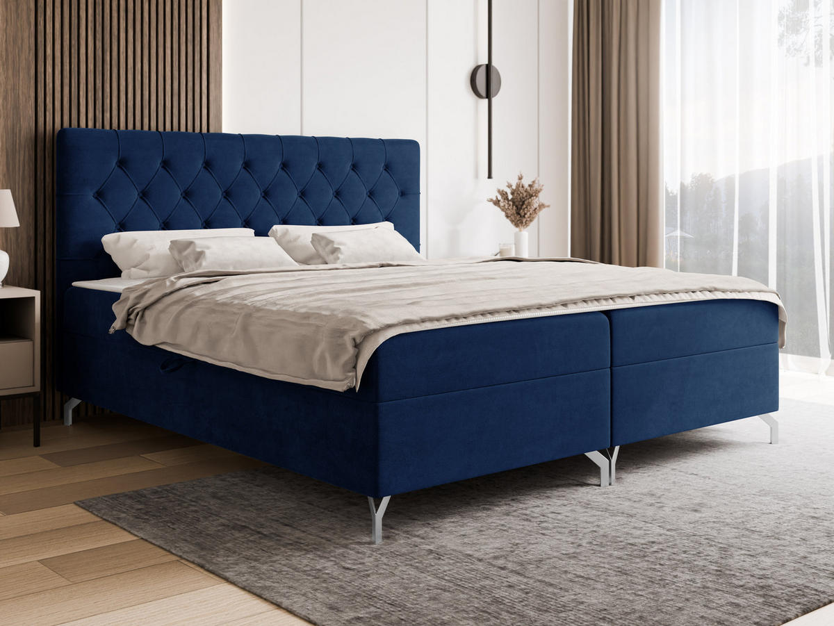 BOXBETT Guilette - H3 - Silberfarben/Dunkelblau, Holz/Holzwerkstoff (200/200cm) - MIRJAN24