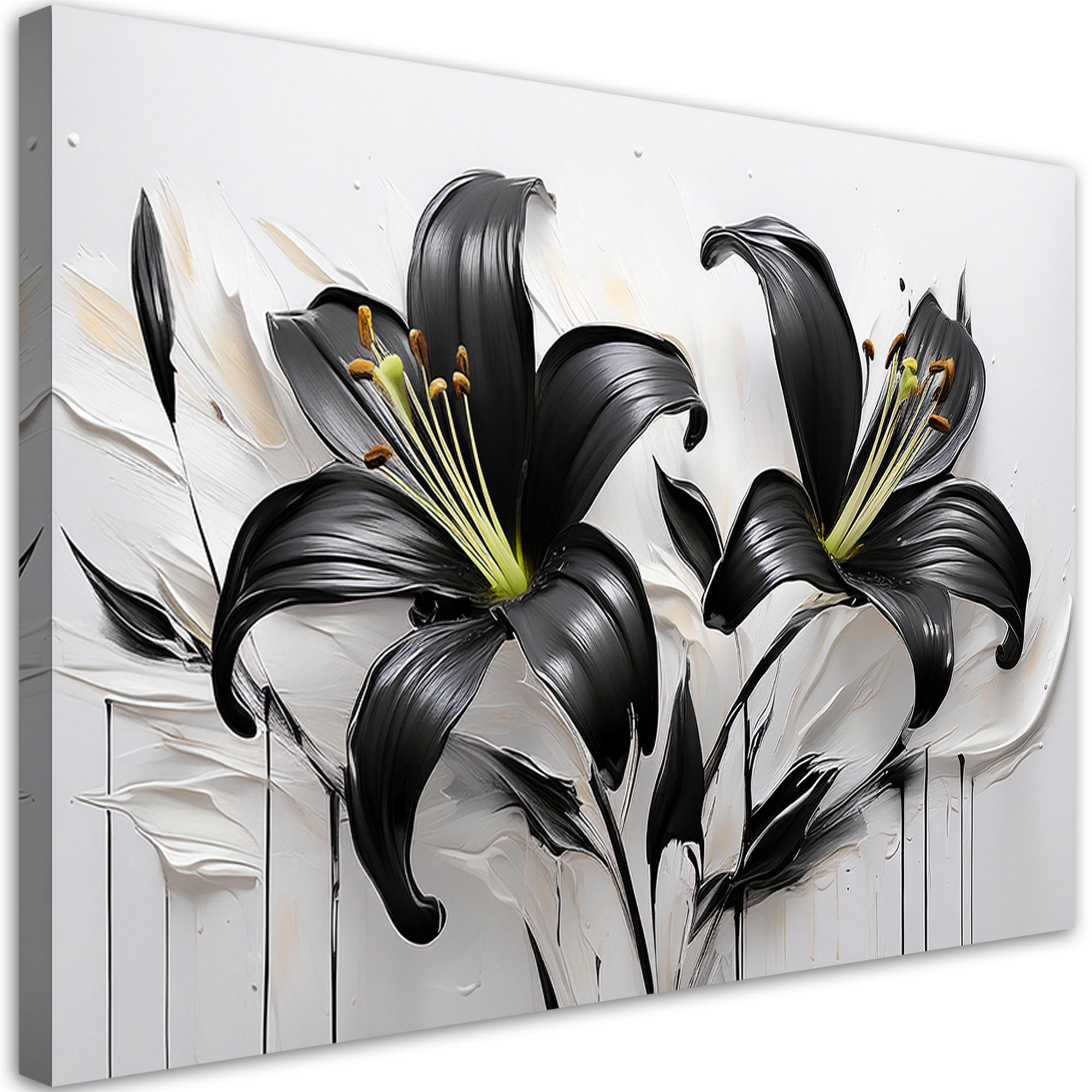 WANDBILD abstrakte blumen schwarze lilien - Schwarz, Textil (60/40cm) - Feeby