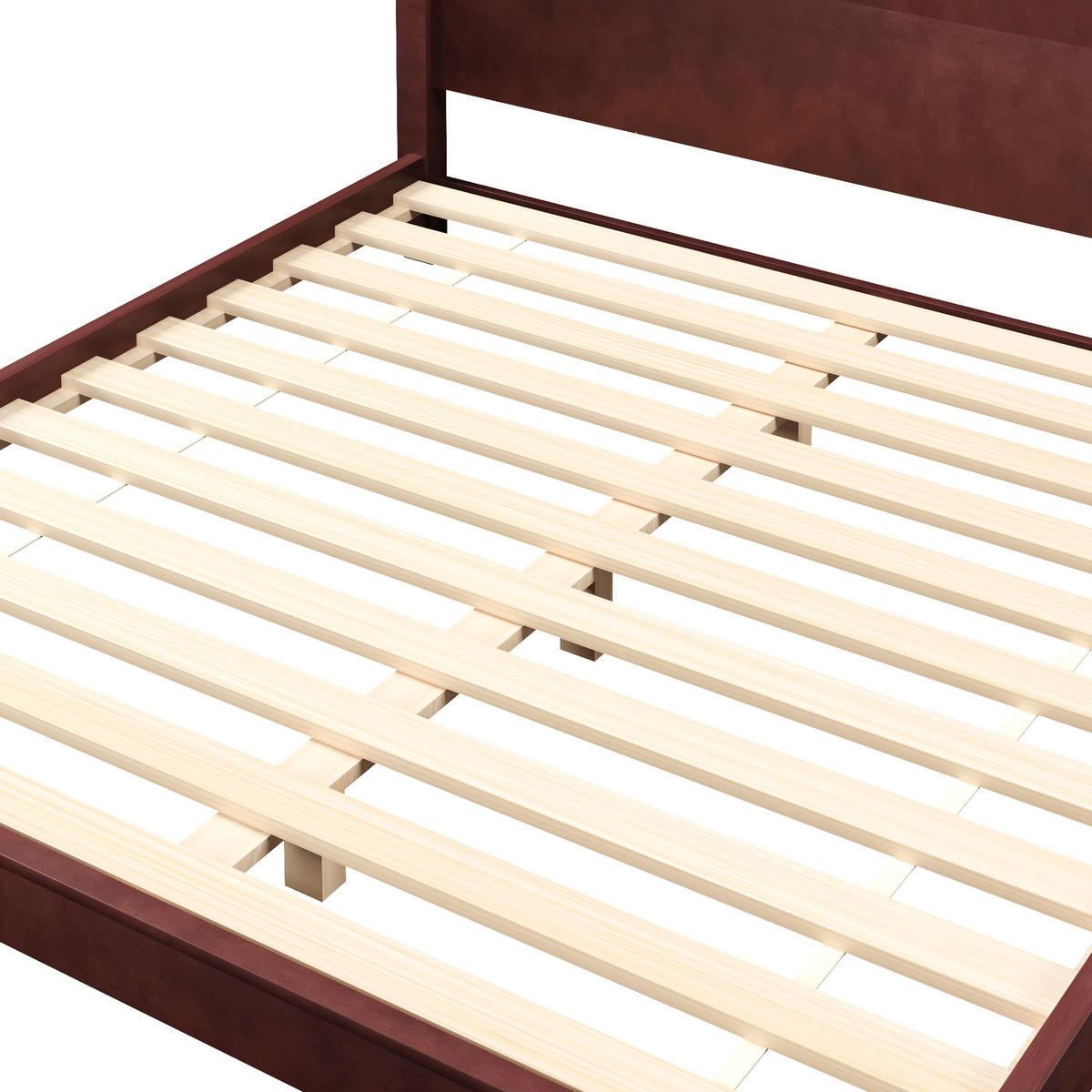 PLATTFORMBETT 180x200 cm mit Kopfteil und Lattenrost, MDF und Kiefernholz, braun - Braun, Holzwerkstoff (180/200cm) - Luhomfu