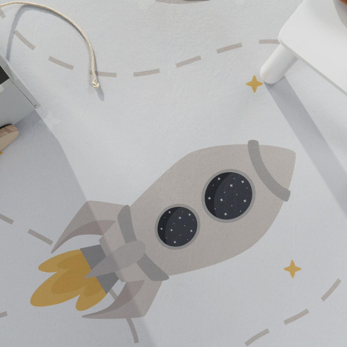 KINDERTEPPICH waschmaschinenwaschbar Weltraumraketen‑Muster Kinderzimmer schmutzabweisend Creme Rechteckig 160x220 - Creme, Textil (160/220cm) - KADIMA DESIGN