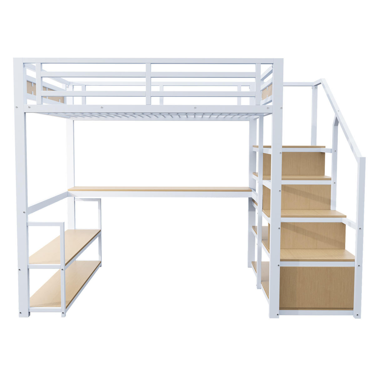 HOCHBETT 140/200 cm Weiß Metall mit Regalen und Tisch aus MDF - Weiß, Metall (140/200cm) - OKWISH