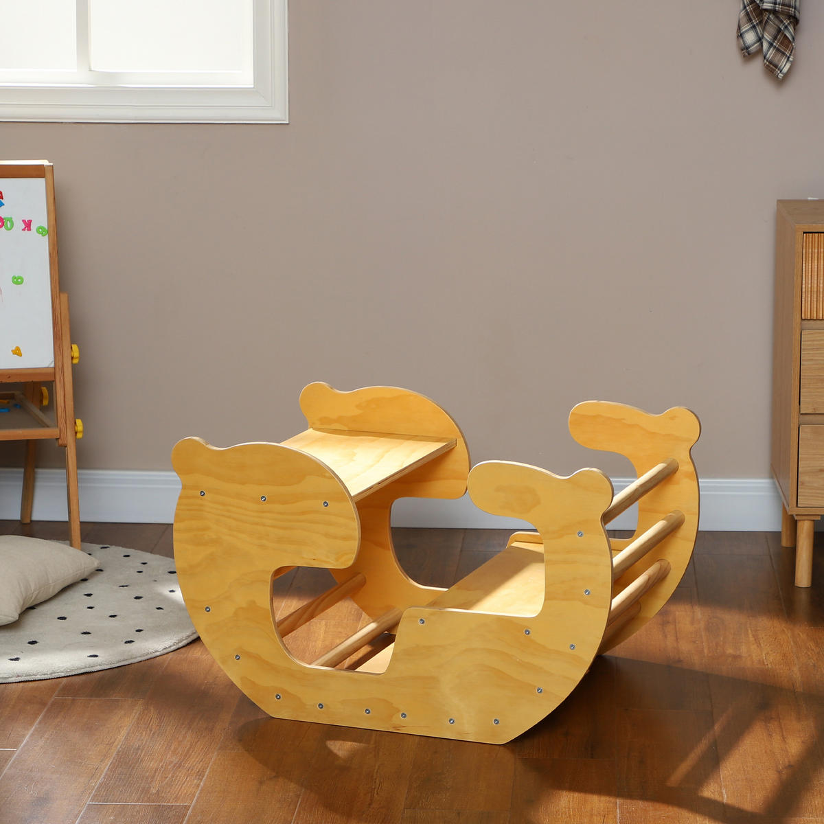 KLETTERBOGEN DE-18381 2-in-1 Spielzeugtisch & Klettergerüst Naturholz - Naturfarben, Holzwerkstoff (58/80cm) - ComfortXL