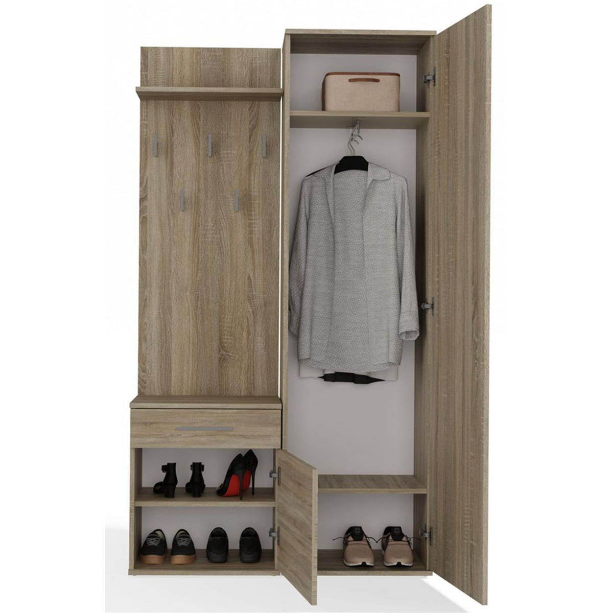 FLURMÖBEL-SET Duvio Eiche Sonoma - Silberfarben/Sonoma Eiche, Holzwerkstoff/Kunststoff (100/35/180cm) - Selsey
