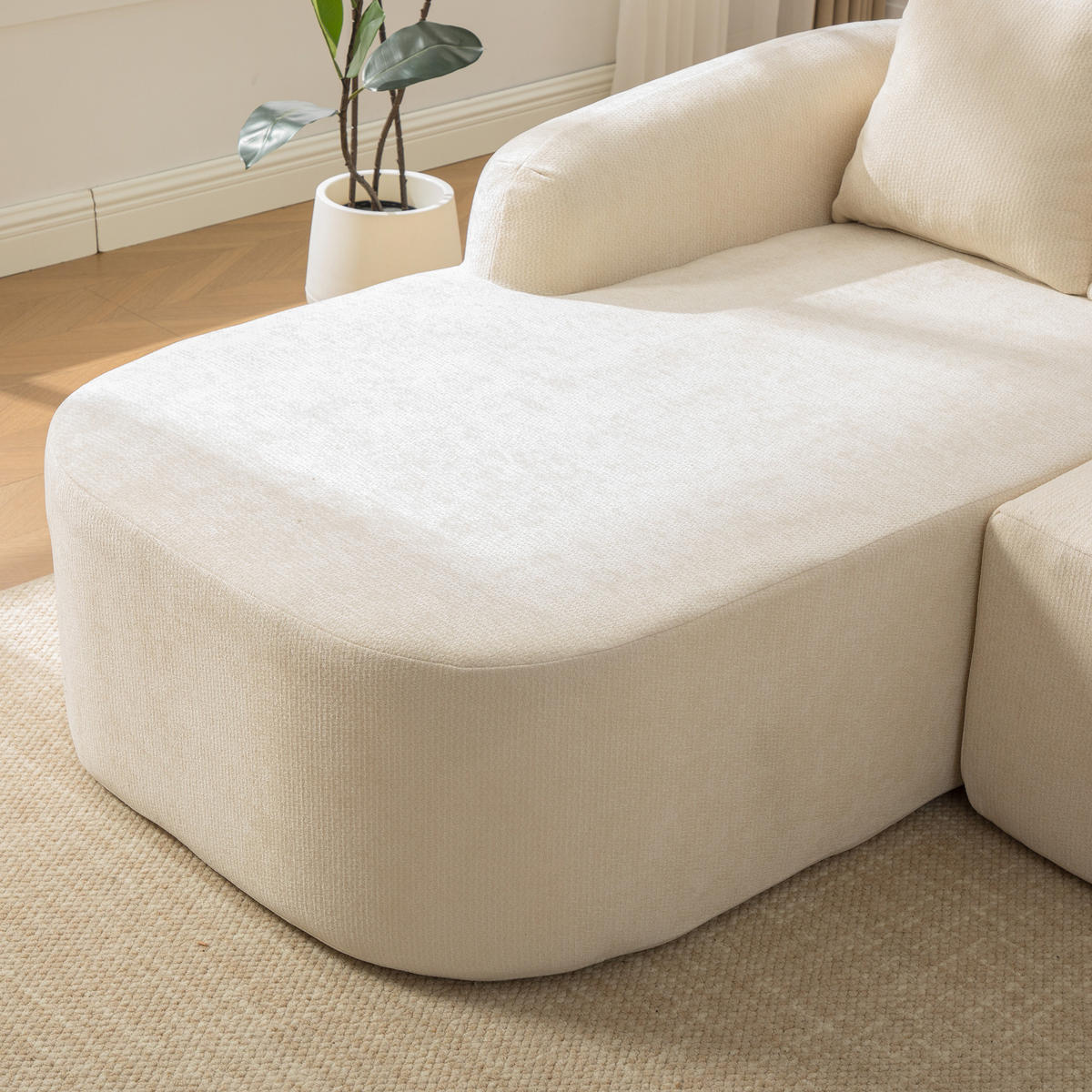 ECKSOFA Chenille Beige mit Kissen - Beige, Textil (270/172cm) - WISHDOR