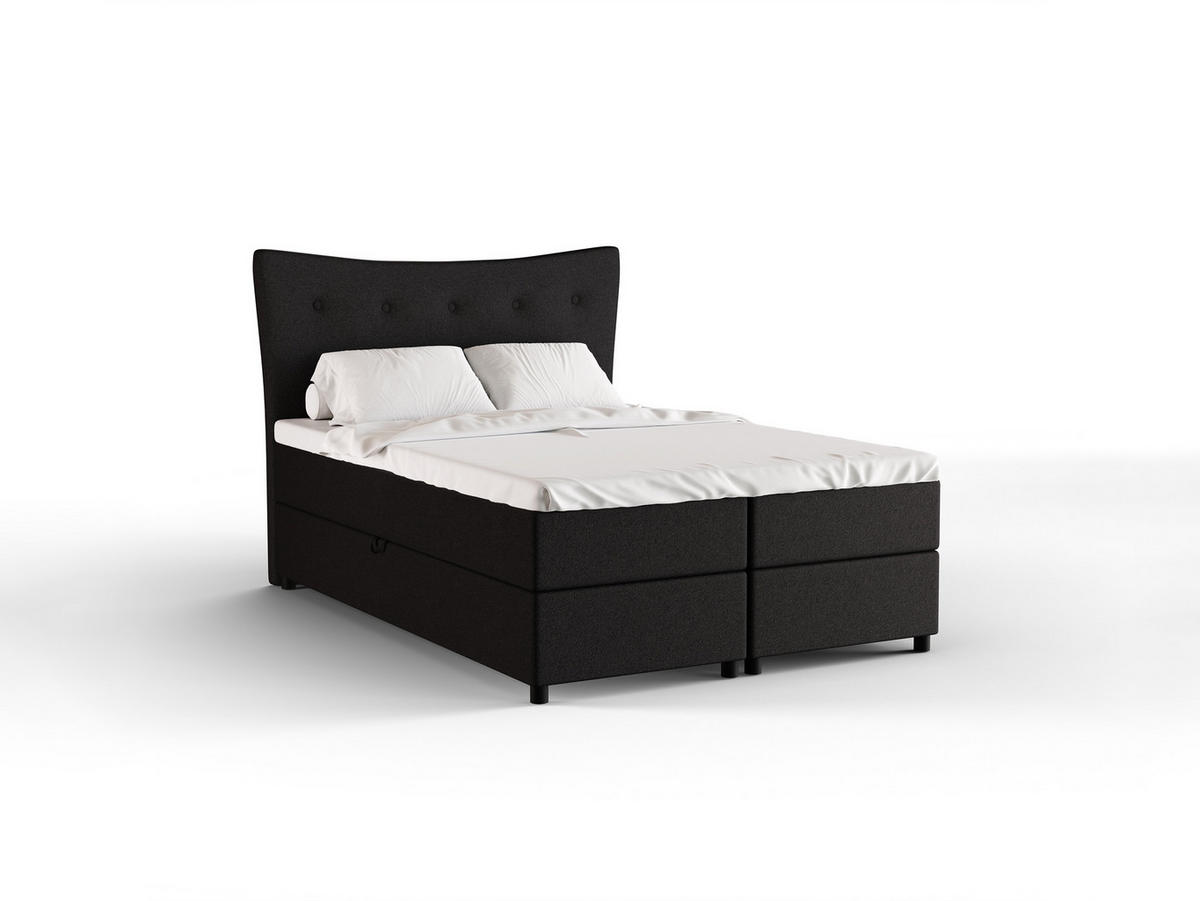 BOXBETT Nevada 140 x 200 cm Doppelbett mit hochwertiger Bonell-Matratze und Topper - schwarz - Schwarz, Holz (140/200cm) - Panda Möbel