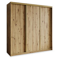 SCHWEBETÜRENSCHRANK NISSE 180/205/60 cm 3-türig mit Schubladen Eiche Artisan - Goldfarben/Eiche Artisan, Holzwerkstoff (180/205/60cm) - MASSENO