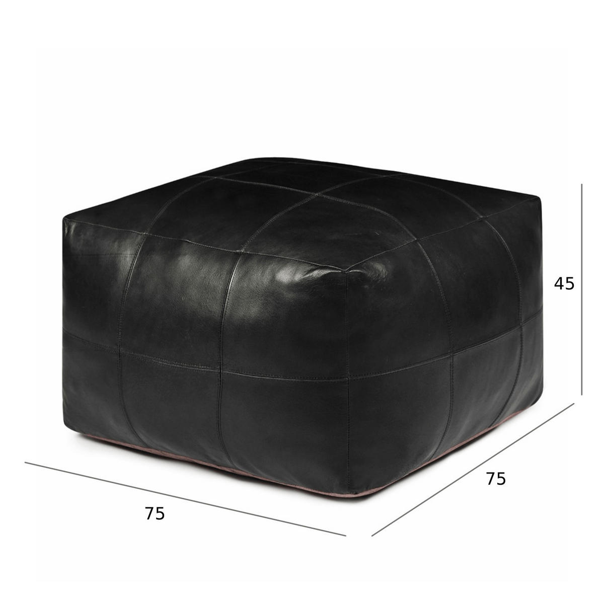 POUF 75/75/45 cm Echtleder Schwarz - Schwarz, Leder (75/45/75cm) - Furnhouse