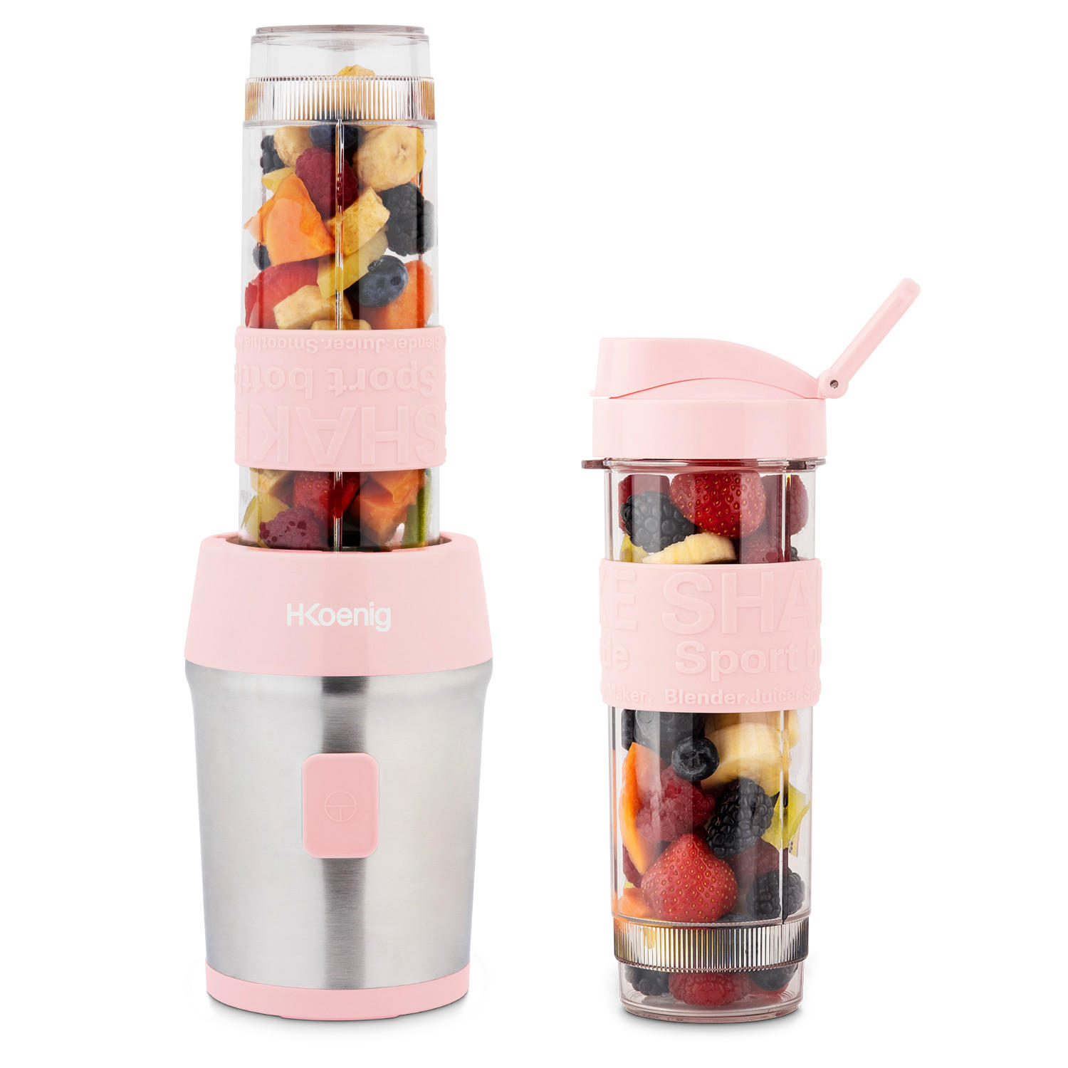 SMOOTHIE Maker SMOO12 Rosa, 570ml, BPA-frei, 2 tragbare Flaschen, Edelstahlklingen, 300W - Hellrosa, Metall (11.3/35/15cm) - HKoenig