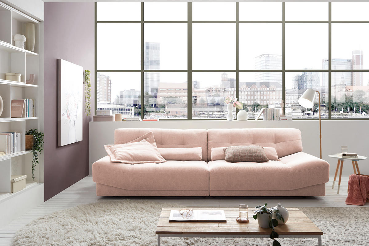 SOFA MOZZA Pink Webstoff - Pink/Schwarz, Kunststoff/Textil (298/83/123cm) - KAWOLA