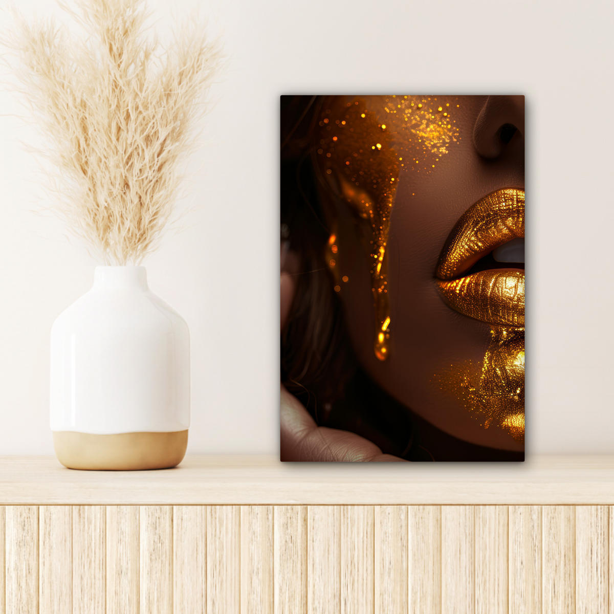 LEINWANDBILD Frau - Gold - Luxus - Porträt Deko Wohnzimmer 20x30 cm - Goldfarben, Textil (20/30cm) - MuchoWow