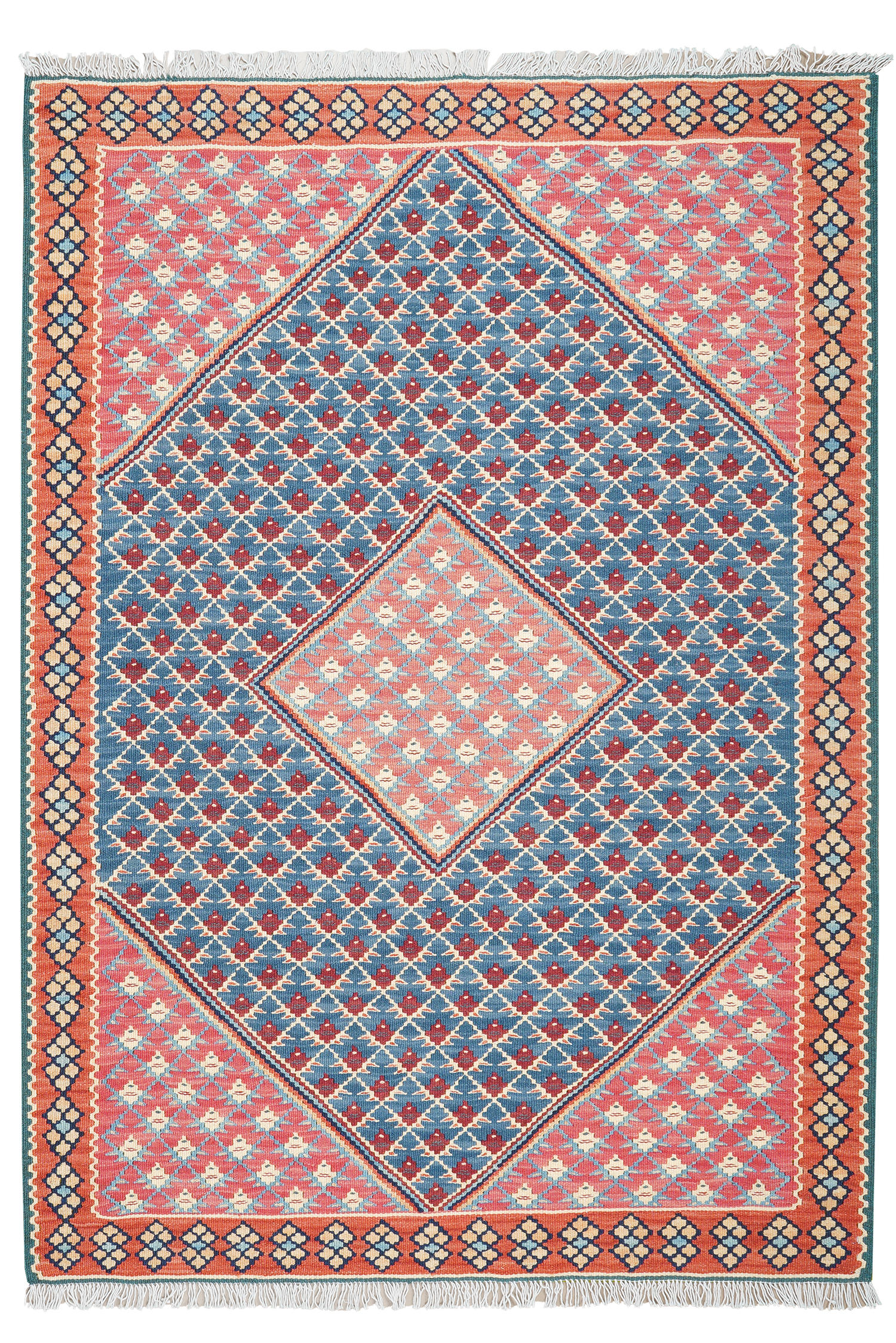 HANDWEBTEPPICH Kelim Senneh Blau 149/107 cm Schurwolle - Blau, Textil (107/149cm) - Looma