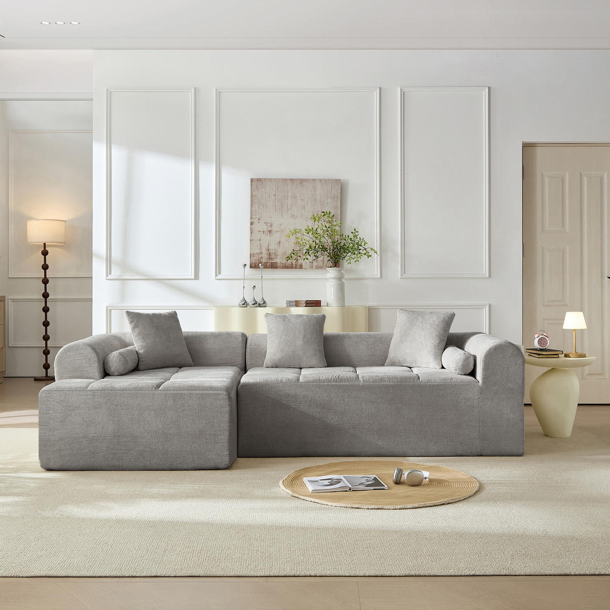 ECKSOFA 263/132.5/68 cm Hellgrau Chenille - Hellgrau, Textil (263/132.5cm) - Oxeza