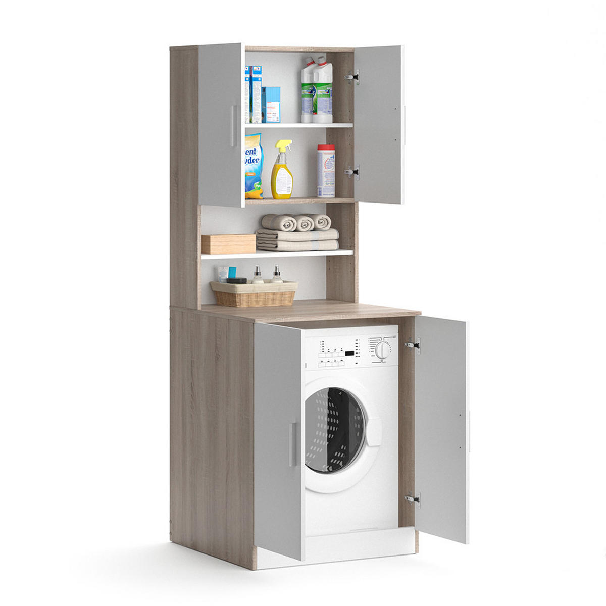WASCHMASCHINENSCHRANK Liana Sonoma 70.5 x 190.5 cm - Weiß/Sonoma Eiche, Holzwerkstoff (70.5/190.5/70cm) - Vicco