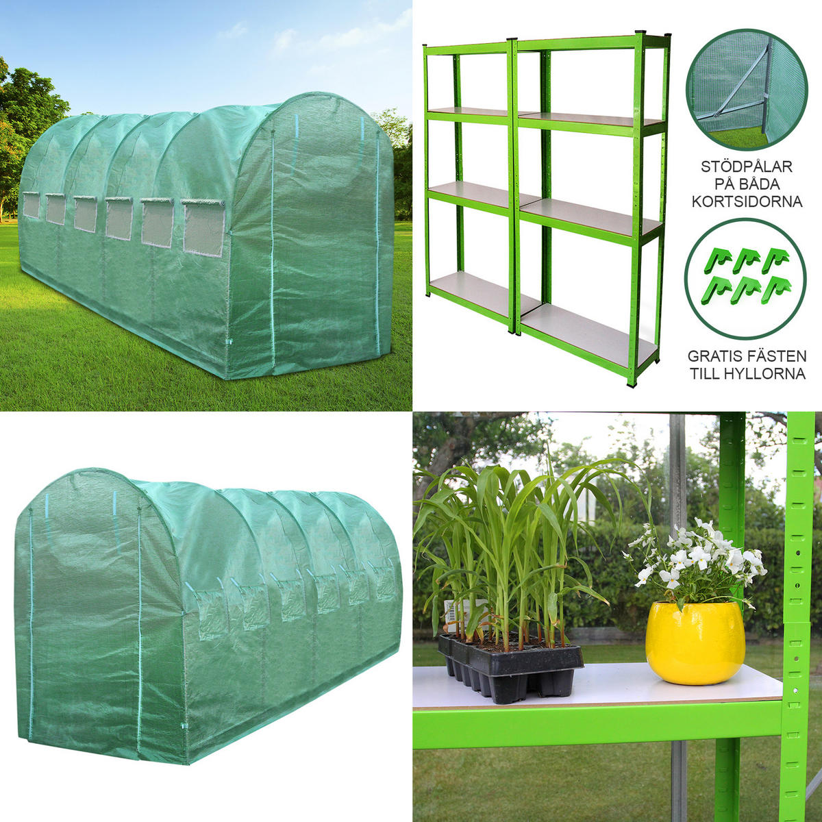 POLYTUNNEL 19mm 5m x 2m mit Regale - Grün, Kunststoff (200/1/500cm) - Monstershop
