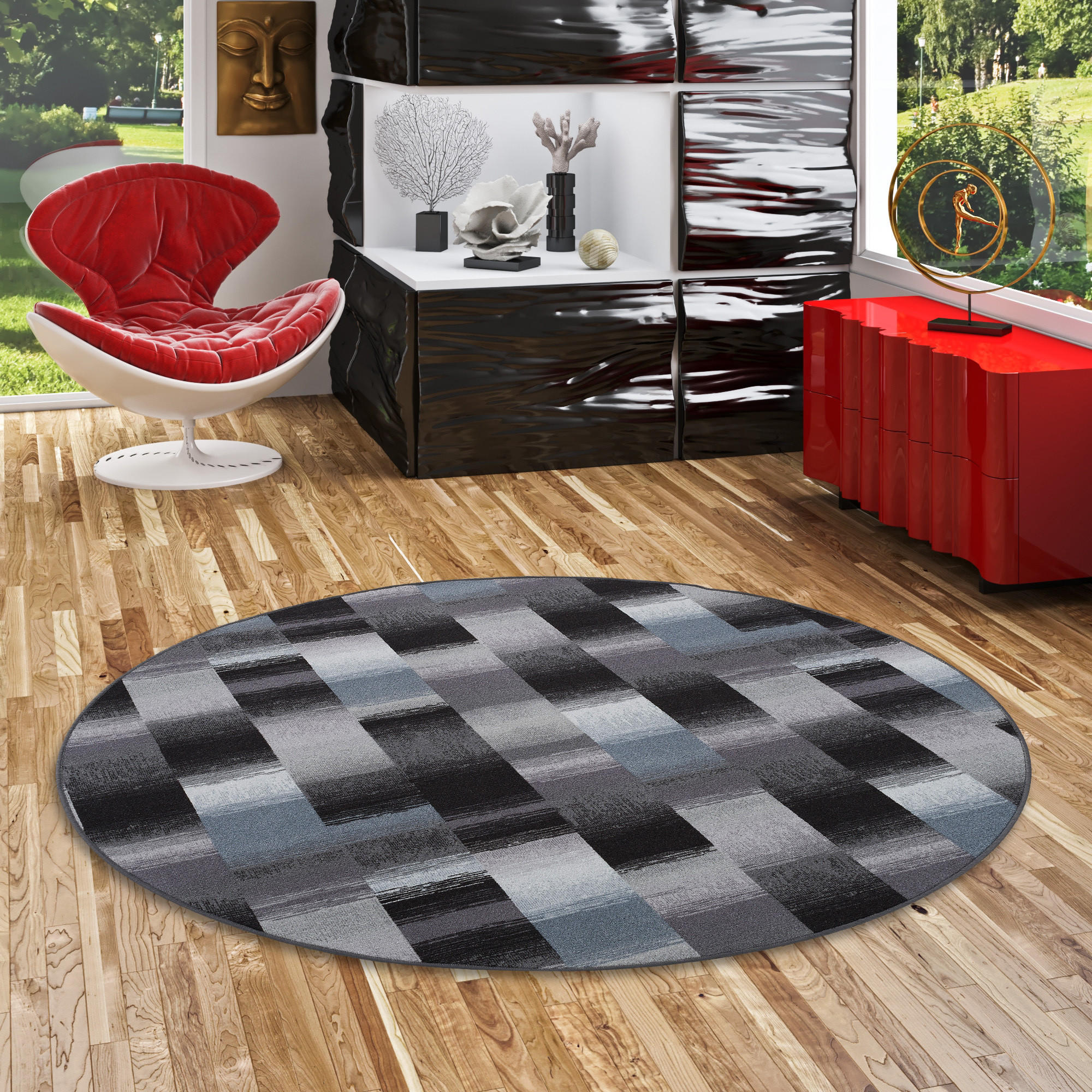 DESIGNER VELOUR TEPPICH MYSTIC KARO RUND - Blau/Grau, Textil (200/200cm) - Snapstyle