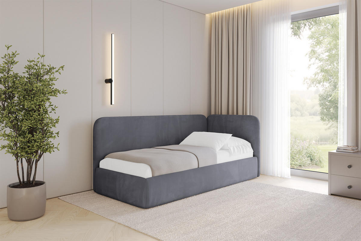 EINZELLBETT Jugendbett mit Bettkasten und Matratze H3/H4, Links - ELSY 100x200 Dunkelgrau - Dunkelgrau, Holzwerkstoff/Textil (100/200cm) - ALTDECOR