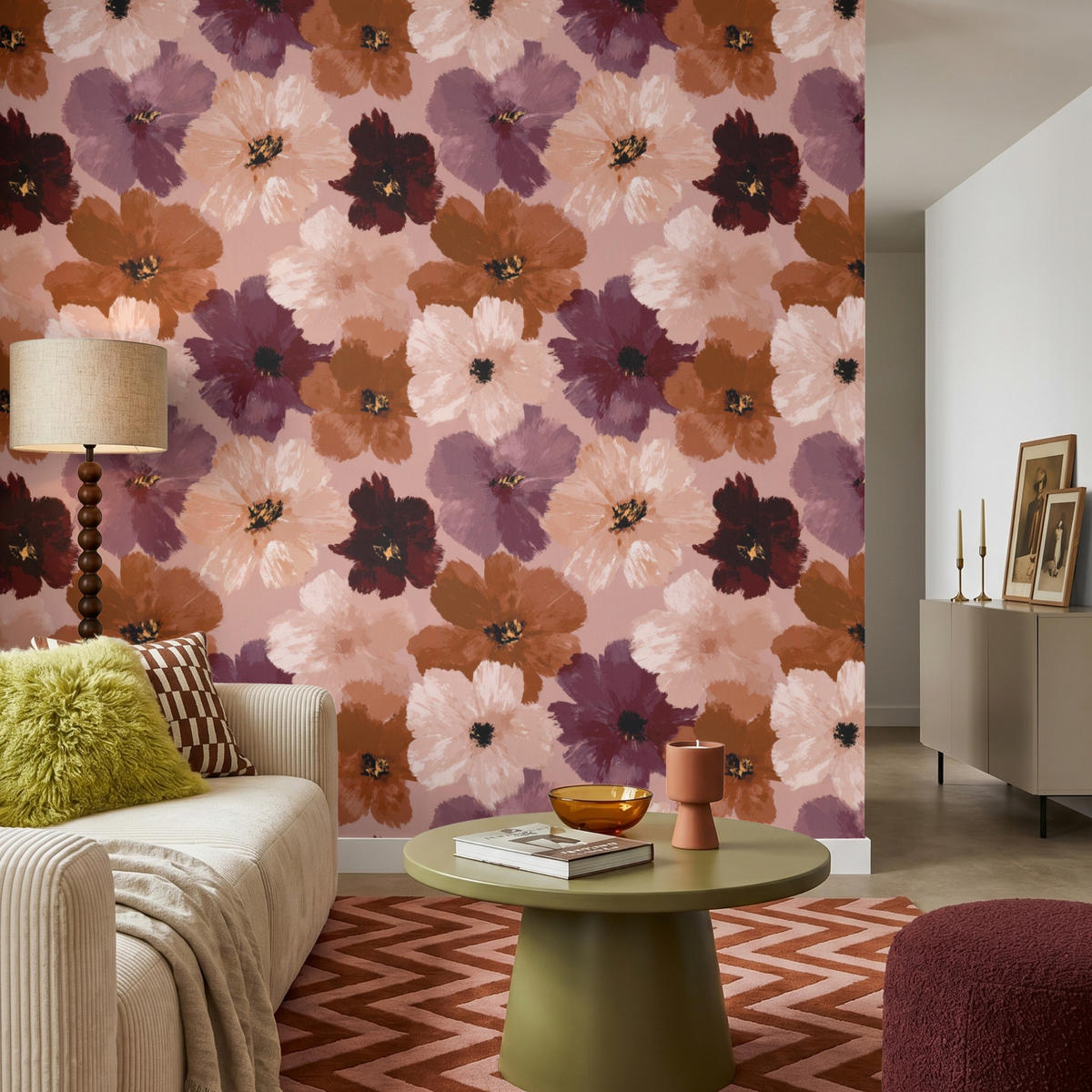TAPETE - Blumen - Abstrakt - Erdtöne - 220x200 cm - Multicolor, Papier (220/200cm) - OnlyWow