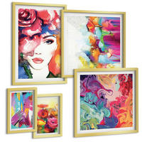 BILDER SET 5er Set - 50x50 cm & 20x30 cm & 40x60 cm Goldrahmen - Farbenfrohe Abstraktionen der Form - Goldfarben, Kunststoff (40/60cm) - TULUP