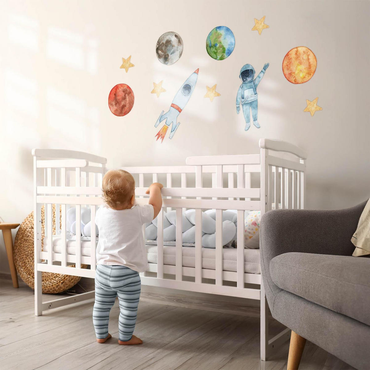 WANDAUFKLEBER 80x143cm - Planeten-Astronaut - Multicolor, Kunststoff (80/143/0.1cm) - Wallfluent