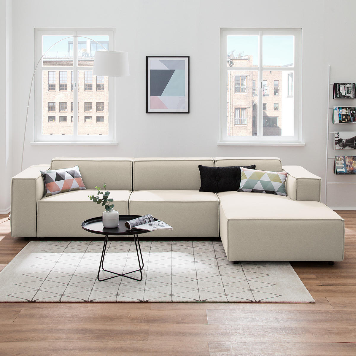 ECKSOFA mit Longchair - Schwarz/Weiß, Kunststoff/Textil (294/177cm) - home24