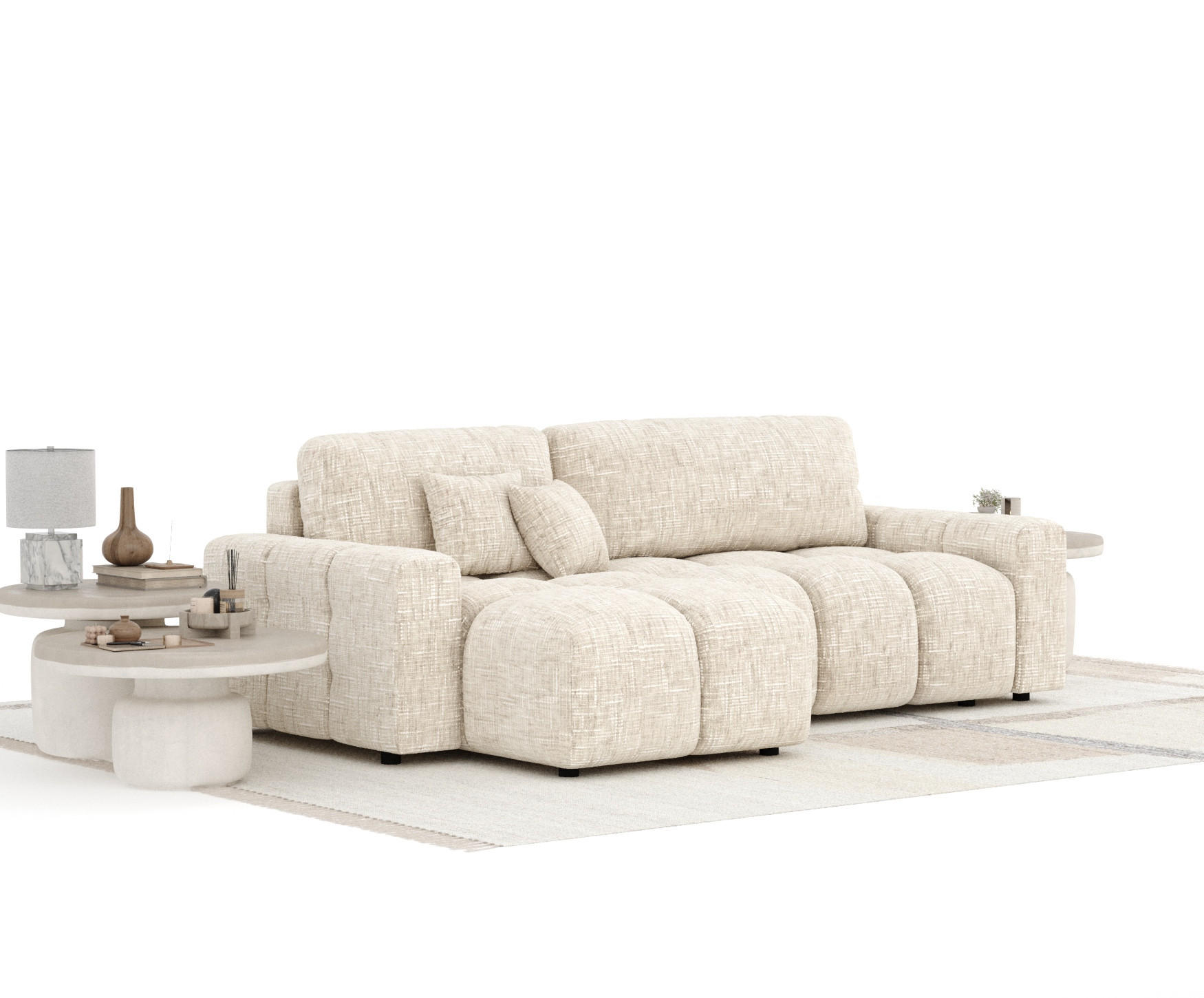 ECKSOFA MIT SCHLAFFUNKTION Ucci Creme Webstoff - Creme/Schwarz, Holz/Holzwerkstoff (233/142cm) - Maison de Reve