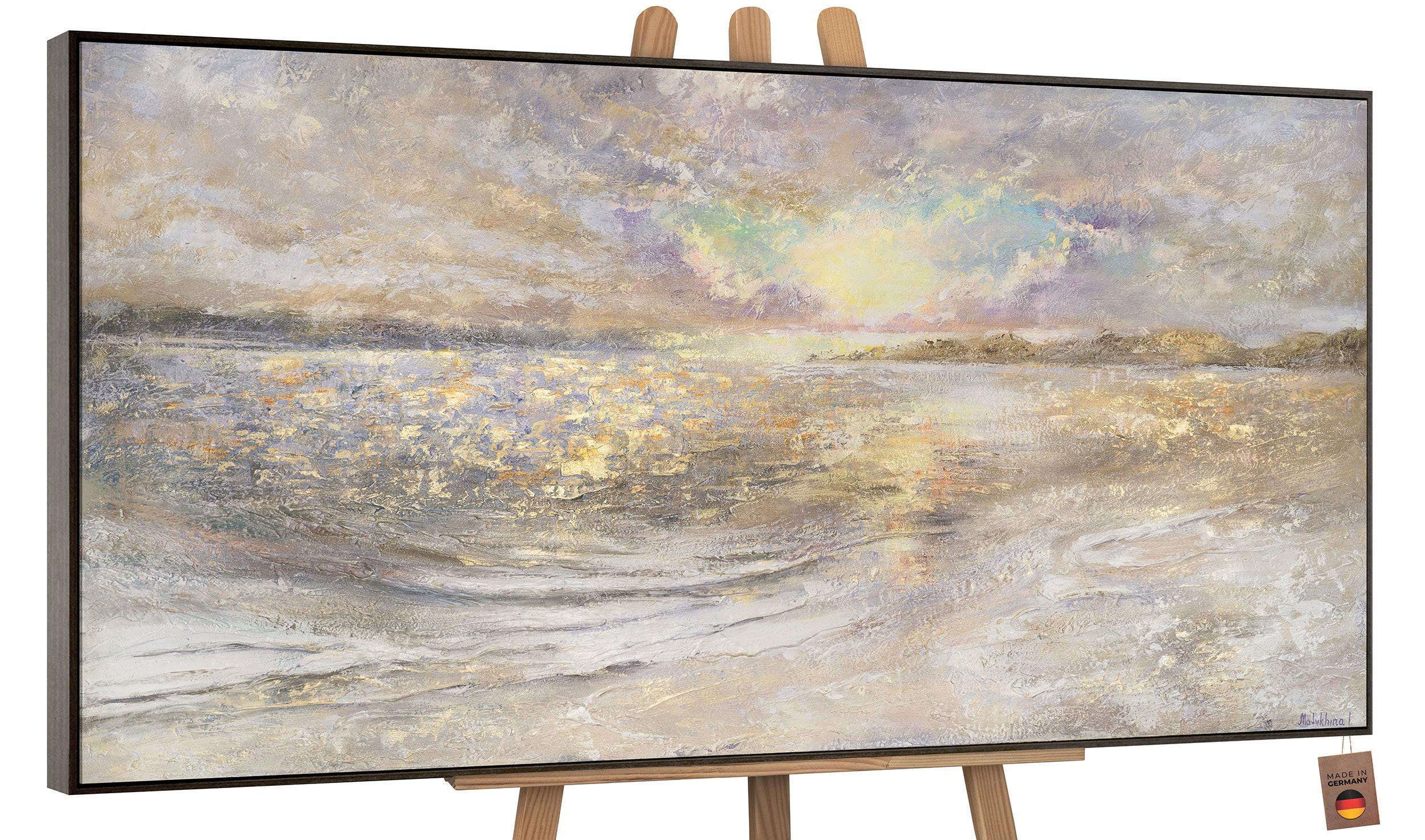 GEMÄLDE Meer Dämmerung Schattenfugenrahmen Grau 200x100 cm - Grau, Holz (200/100cm) - YS-art gallery